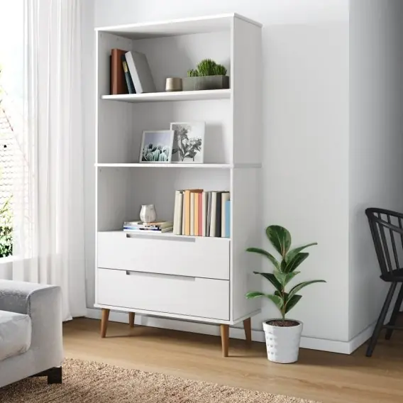 Okazja Szafka na książki MOLDE, biała, 85x35x170,5 cm, lita sosna Lumarko! - Hurtownia wielobranżowa Lumarko